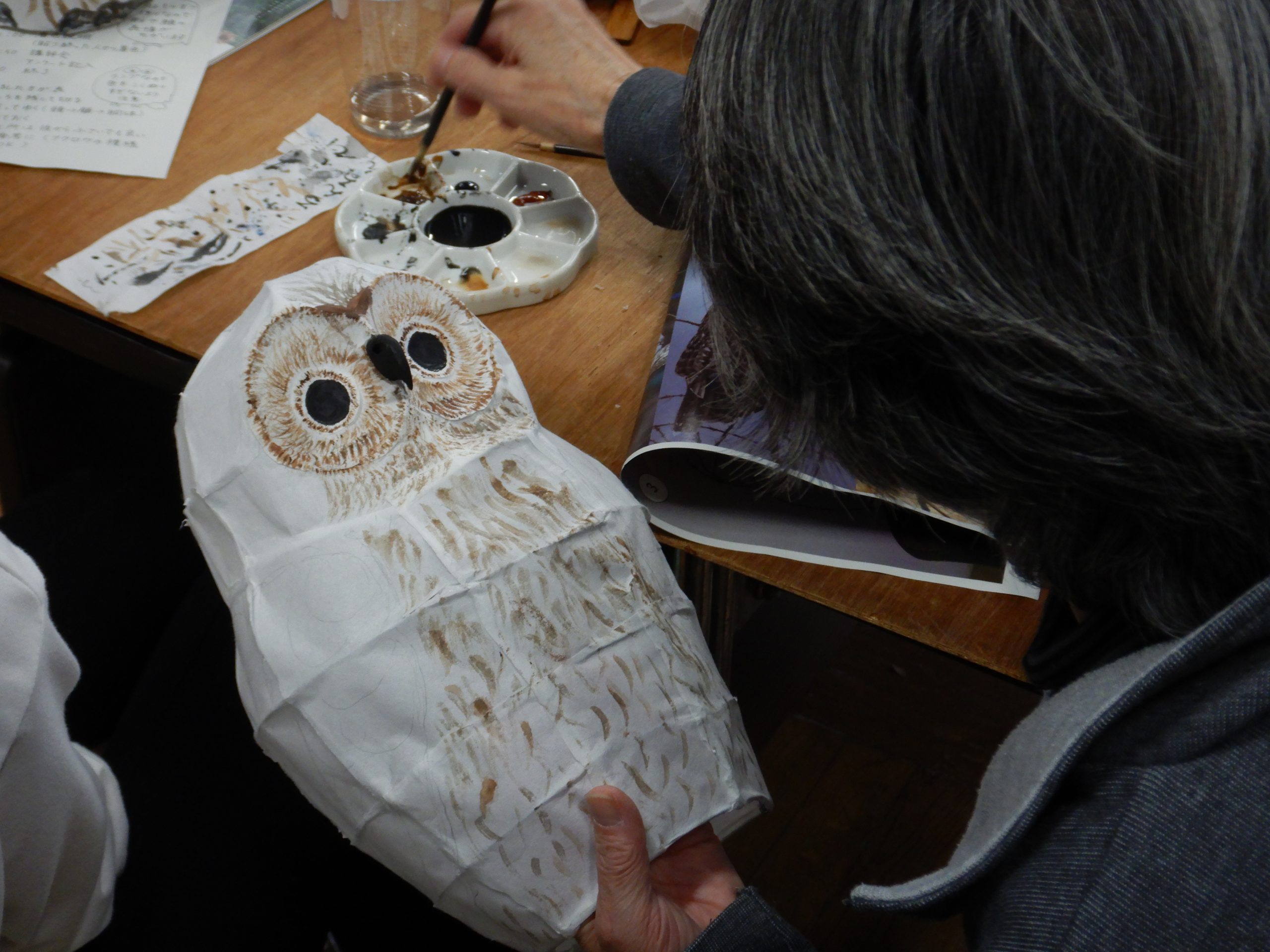 フクロウのランプシェード作り教室